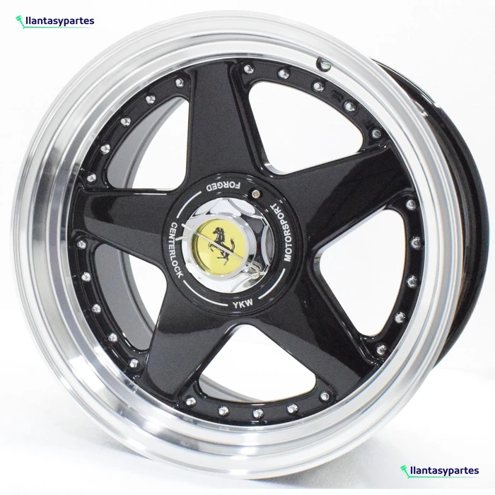 Velante Wheels Rin YKW7666R Negro con pestaña plateada pulida