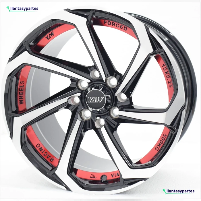 Velante Wheels Rin 5038 Negro con cara diamantada y fondo rojo