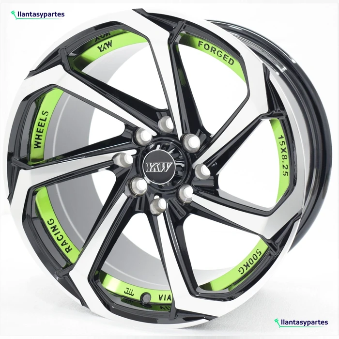 Velante Wheels Rin 5038 Negro con cara diamantada y fondo verde
