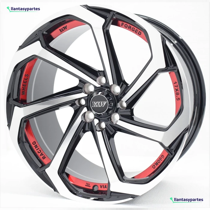 Velante Wheels Rin 7038 Negro con cara diamantada y fondo rojo